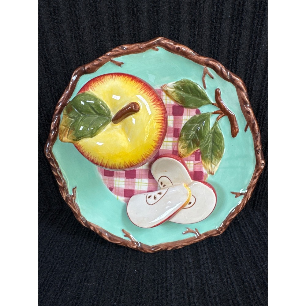 Style Eyes 3D Ceramic Apple Wall Plate Fruit Decor Baum Bros Country Kitchen